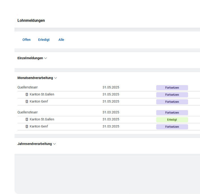 Screen AbaSalary Lohnmeldungen mit ELM