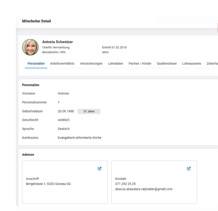Übersichtlicher Personalstamm Lohnsoftware AbaSalary