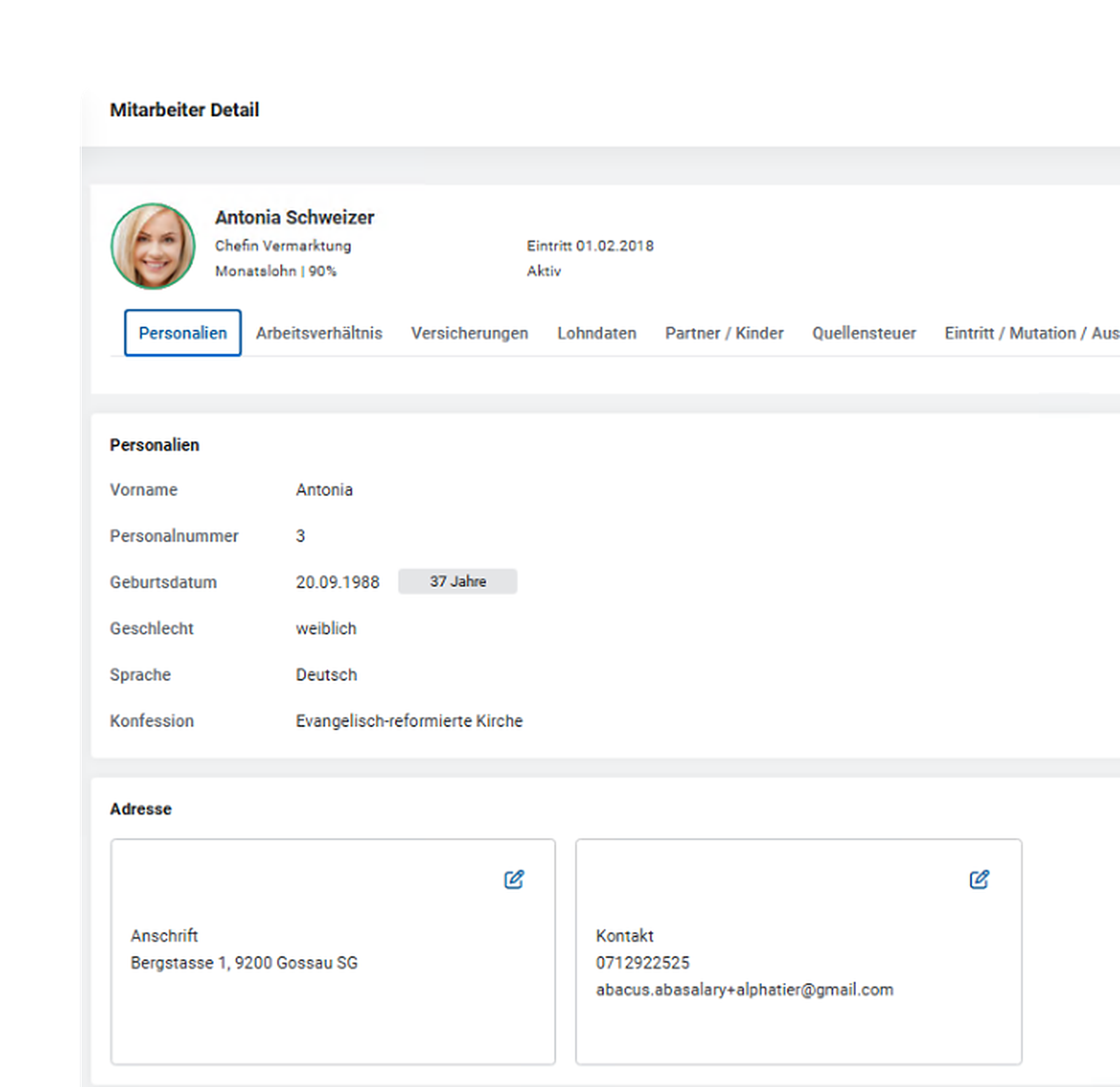 Übersichtlicher Personalstamm Lohnsoftware AbaSalary
