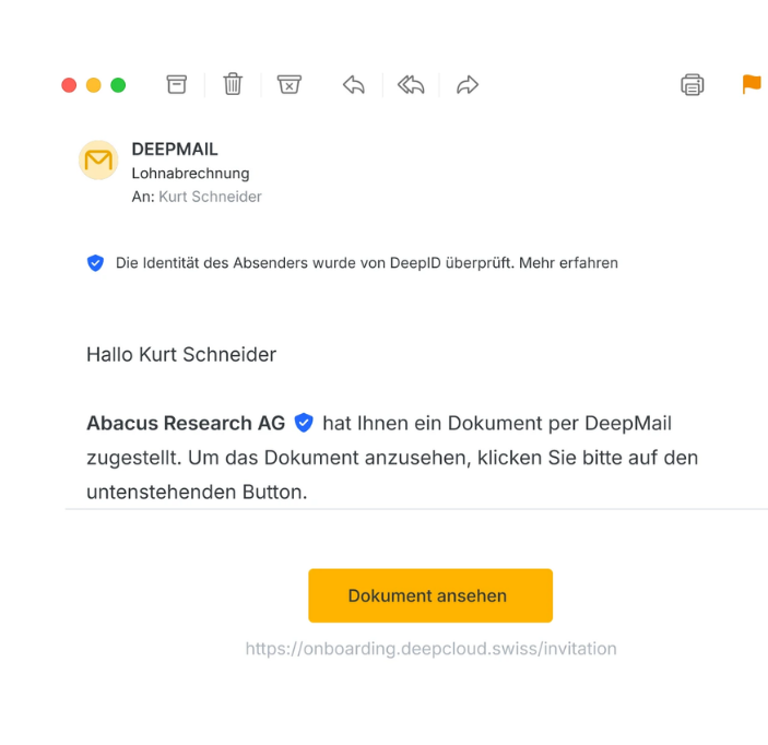 Mail im Posteingang mit Link zur Lohnabrechnung