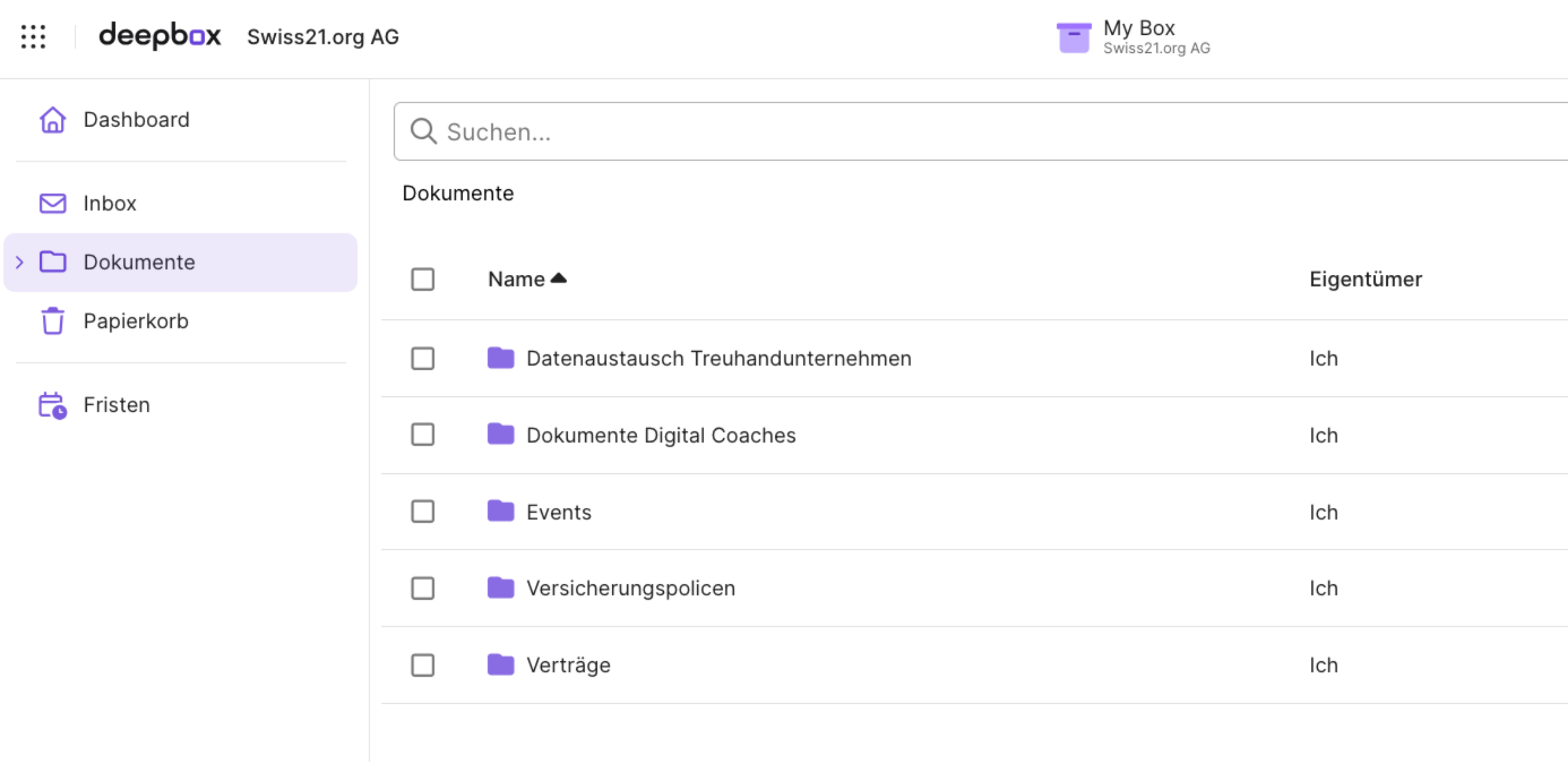 Screen DeepBox sichere Dokumentablage für Schweizer KMU